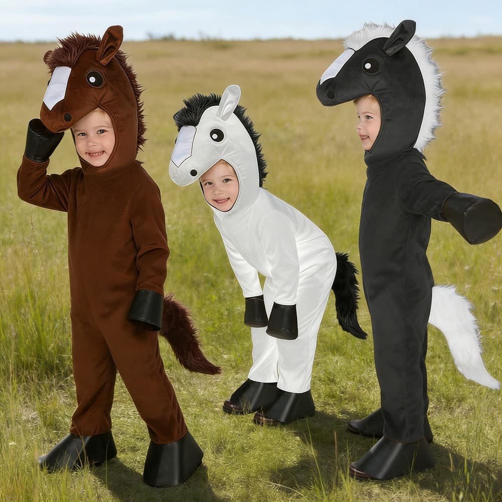 Halloween Criança Crianças Cavalo Traje Marrom Branco Preto Animal Macacão Fazenda Temático Festa Palco Desempenho Peque