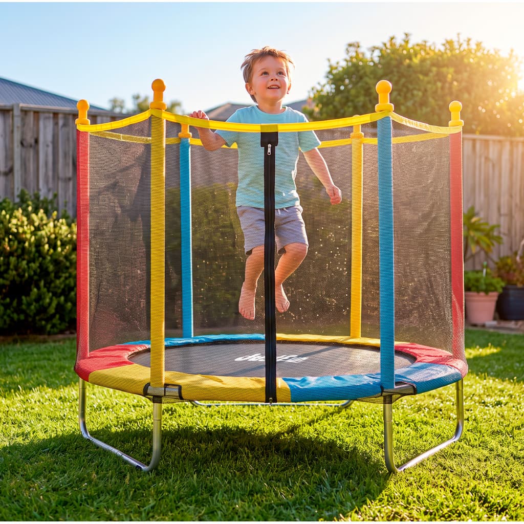 Cama Elástica Infantil 1,40M Pula Pula Trampolim Mini com Rede de Proteção Colorida Aço Galvanizado Infantil Presente