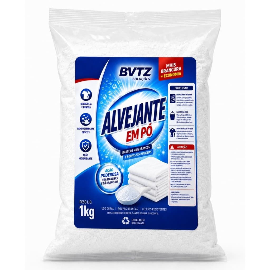 Alvejante Em Pó Tira Manchas Desencarde Roupas Brancas E Coloridas Uso Domestico 1Kg