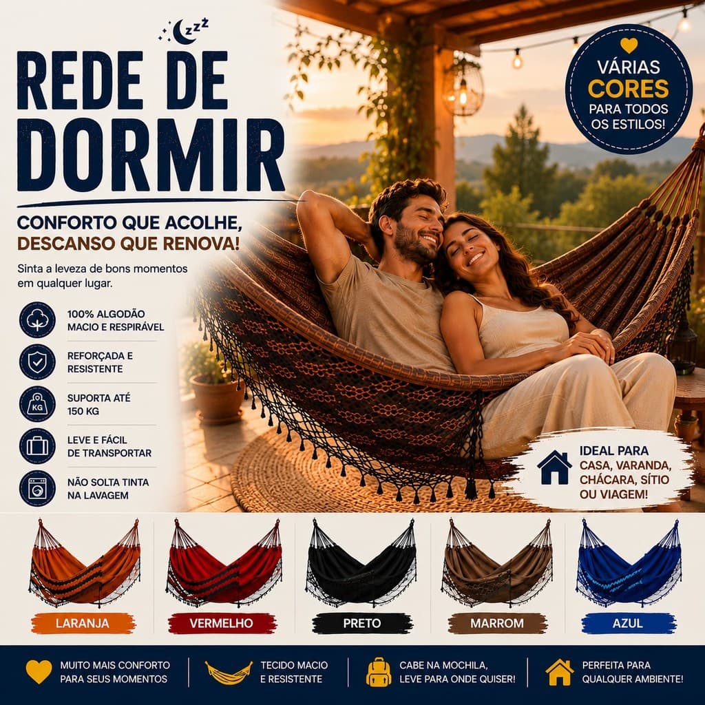 Rede De Dormir Jeans Casal/Solteiro Descanso Life Varias Cores Rede Descanso Reforçada Casal e Solteiro