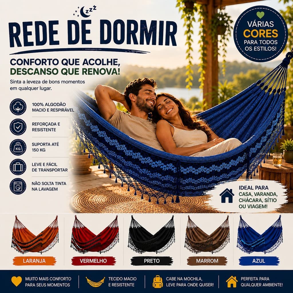 Rede De Dormir Jeans Casal/Solteiro Descanso Life Varias Cores Rede Descanso Reforçada Casal e Solteiro