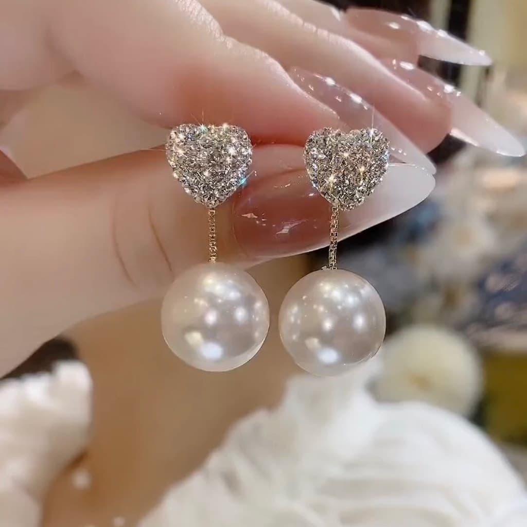 Brincos de coração em prata 925 com pérolas e diamantes, conjunto de duas peças, joias femininas, presente para festa HG