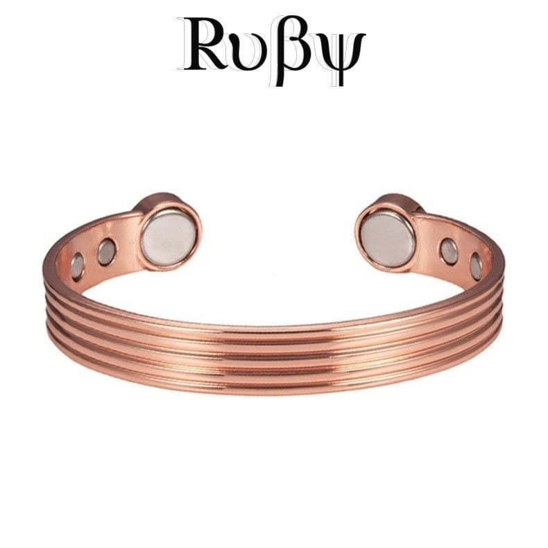 Ruby* Pulseira magnética listrada de cobre vermelho ajustável cobre puro masculino feminino