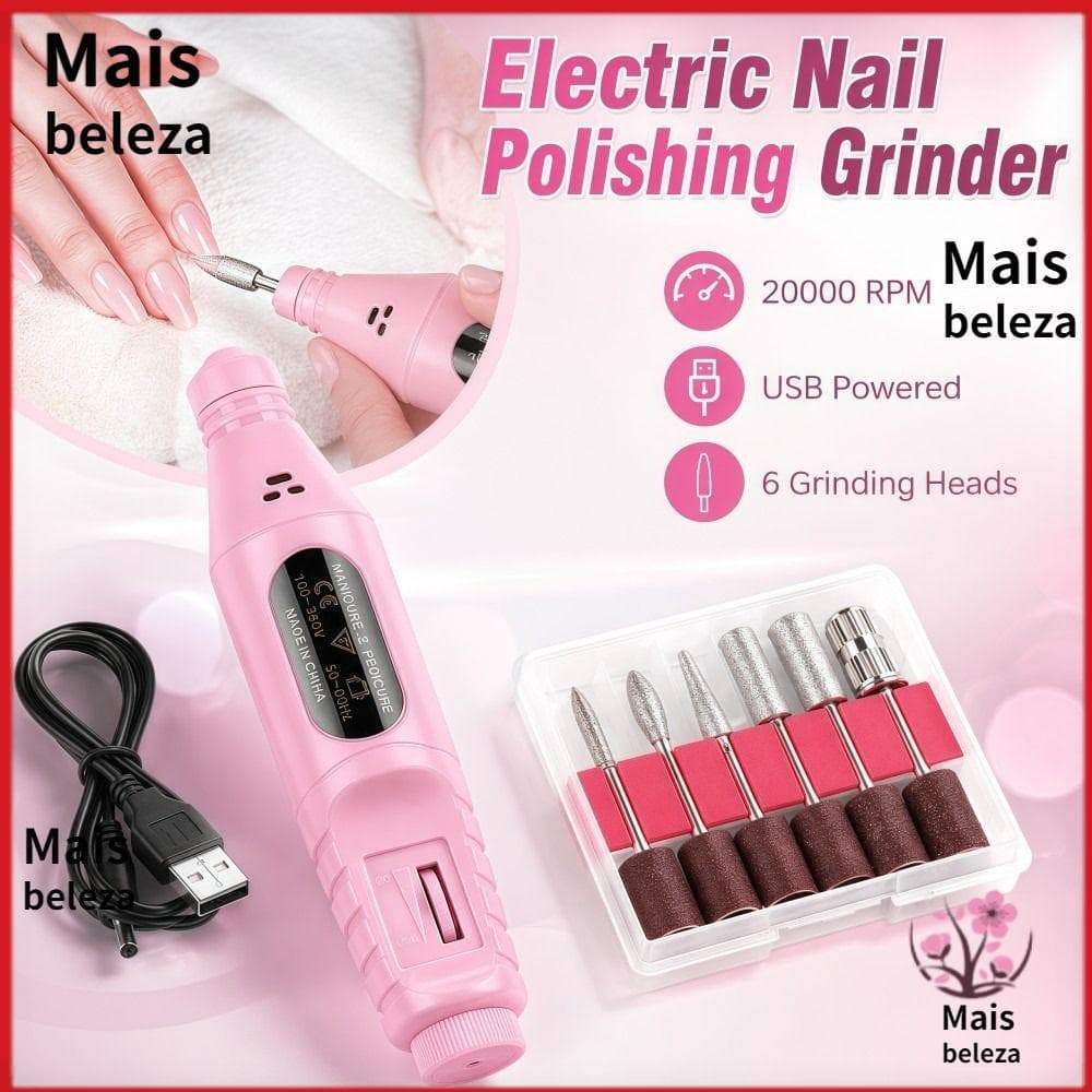 Moedor Elétrico De Polimento De Unhas MAXBEAUTY , 20000 RPM , 6 Cabeças De Moagem , Lixa De Unha Elétrica , Alimentado P