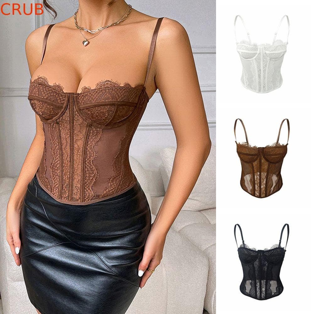 Camisola De Renda , Espartilho Transparente Oco , Moda Sem Mangas Streetwear Slim fit Crop Tops Viagem