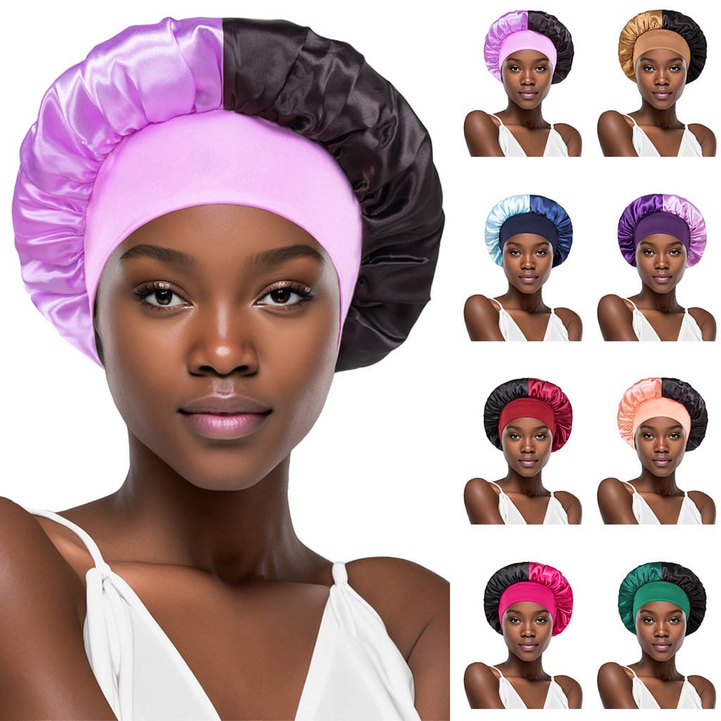 [Estoque pronto] Venda quente de aba larga cor combinando Nightcap moda feminina costura de duas cores chapéu de enferma