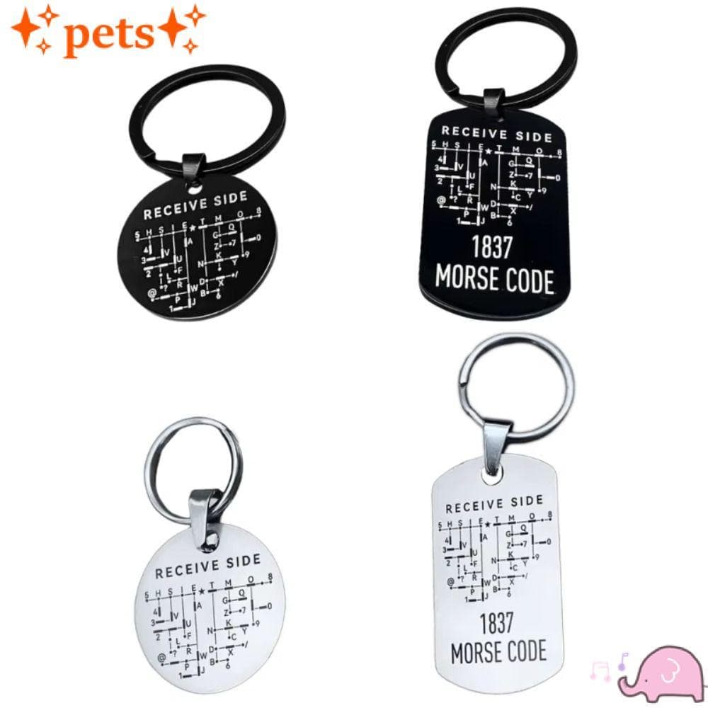 Chaveiro De Gráfico De Código PETS1 , Morse Prateado Preto De Aço Inoxidável , Design De Etiqueta Redonda