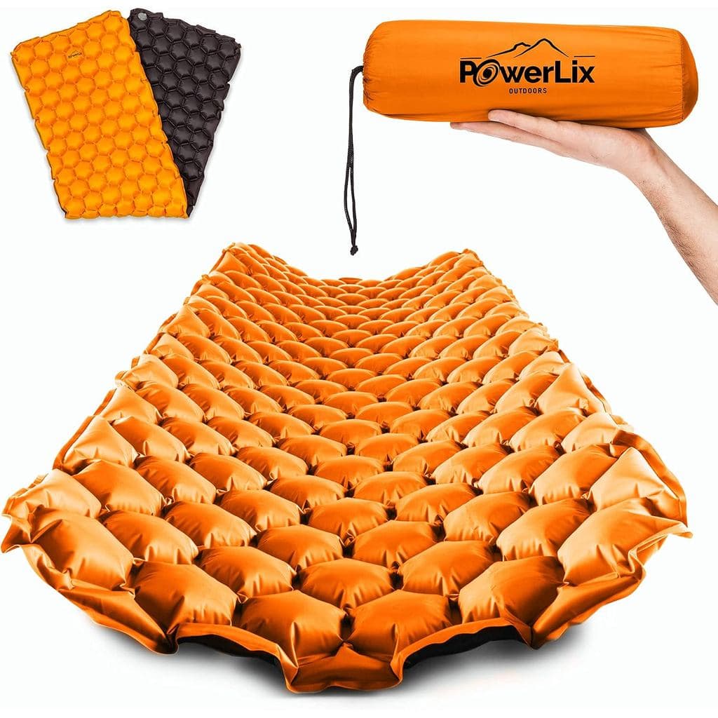 Colchão inflável ultraleve POWERLIX para camping - Colchão de camping para mochilão, caminhadas, colchonete compacto e l