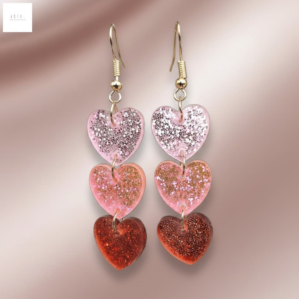 Brincos De Coração Acrílico Rosa Vermelho Glitter Pingente Leve E Confortável Para Presente Feminino