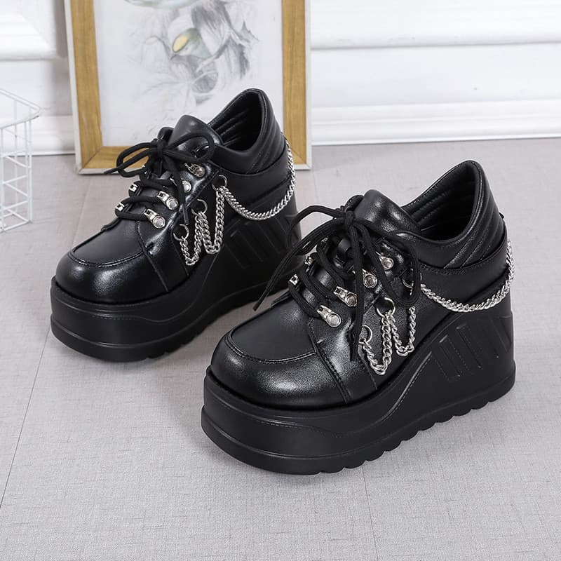 Sapatos Femininos Punk de Salto Alto de 9CM com Sola Grossa, Novidade 2024, Couro Genuíno, Estilo Hot Girl, Bico Redondo
