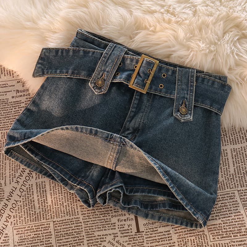 Saia jeans feminina quente menina cintura alta Casual Anti-reflexo Hip Culottes a linha saia curta