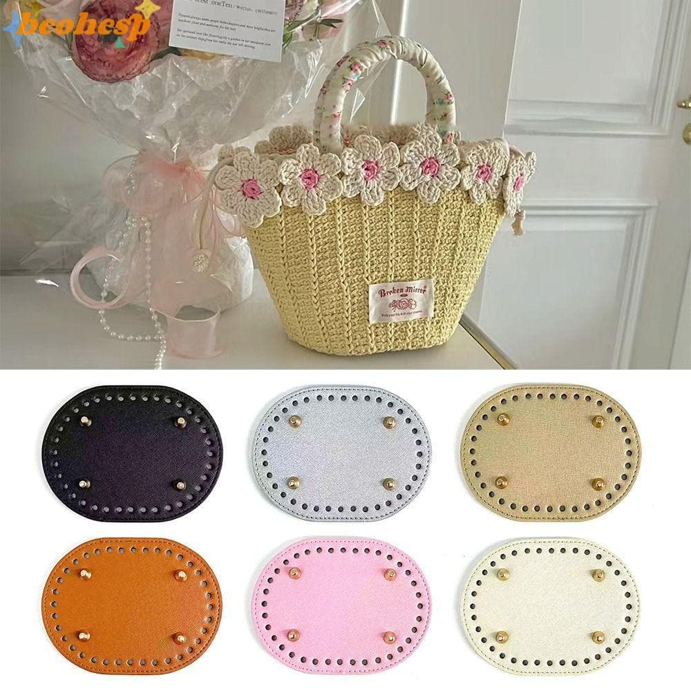 Acessórios Para Bolsa BEOHESP , Fundo De Oval DIY De 14.5 Cm * 11 , Material Com Peças De Crochê De Couro PU De 36 Furos
