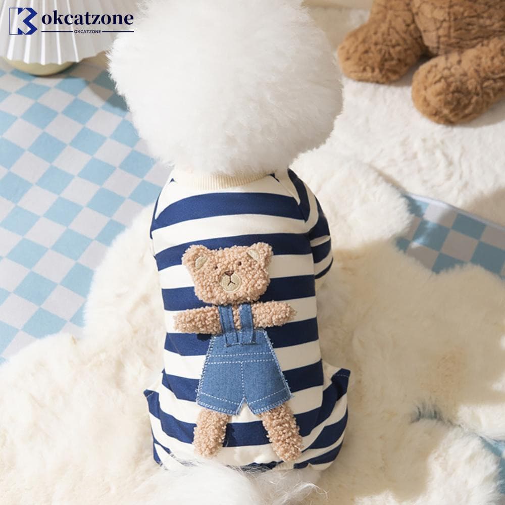 OKCATZONE Macacão Com Listras Para Animais De Estimação Roupas Cães Pequenos De Outono Doces Pijamas Padrão De Desenho A