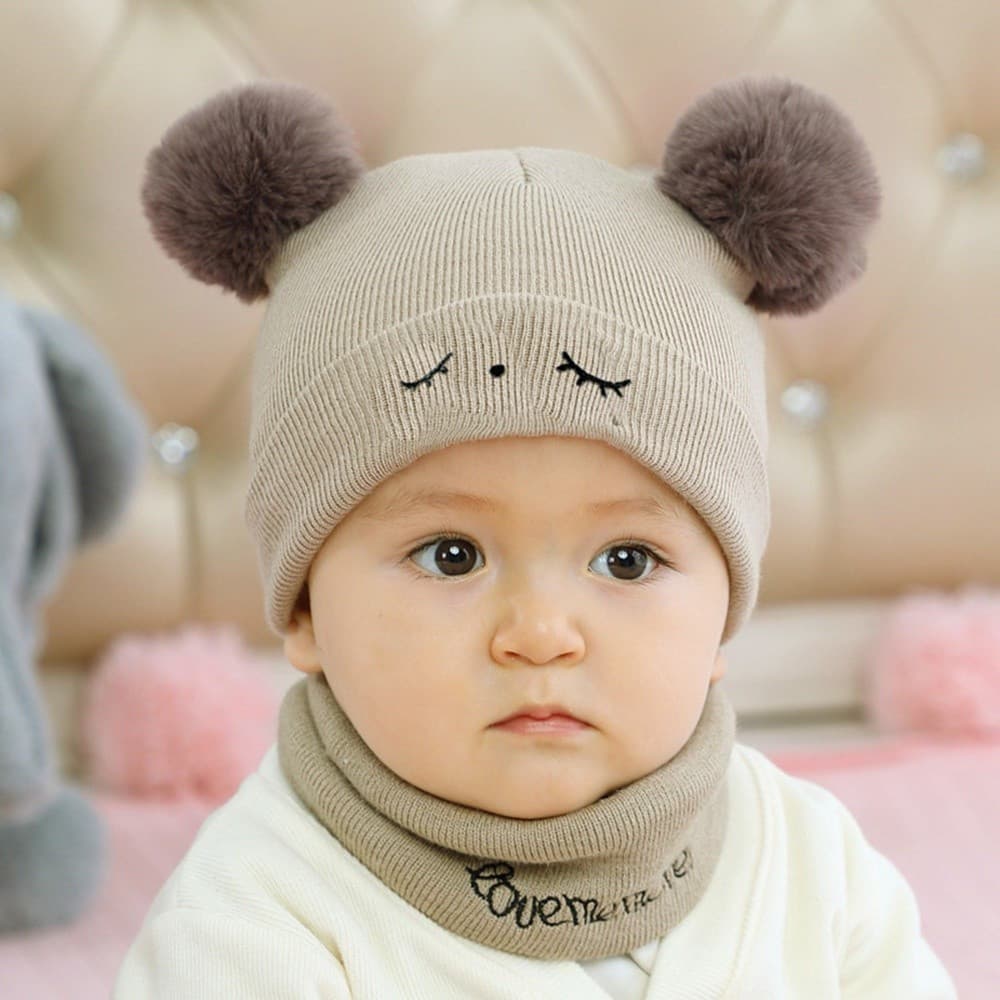 Conjunto de Gorro e Cachecol para Crianças, Gorro de Inverno Tricotado Quente, Capuz para Esqui, Protetor de Pescoço par