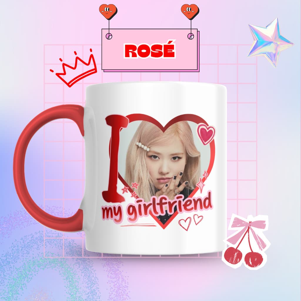 Caneca Xicara Porcelana 325ml Blackpink Kpop KIdol Rose Personalizada Presente Decoração Casa