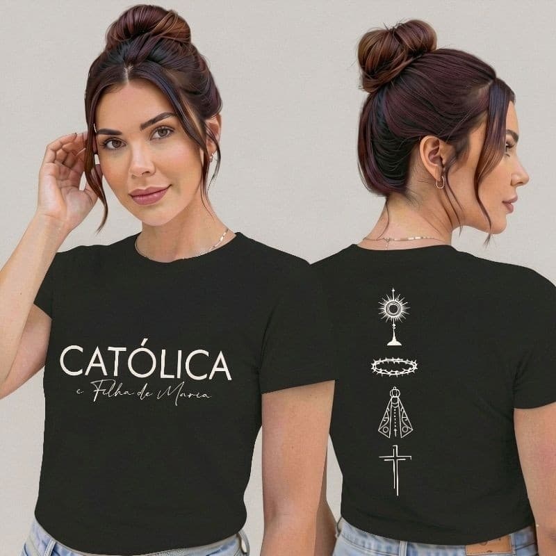 Blusa Babylook Feminina Católica Filha De Maria Algodão Cores