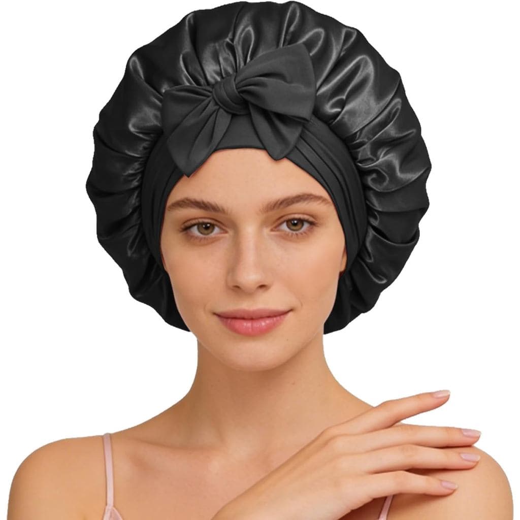 Touca de Seda para Mulheres, Touca de Cetim para Dormir, Touca Grande com Faixa Elástica para Cabelos Cacheados