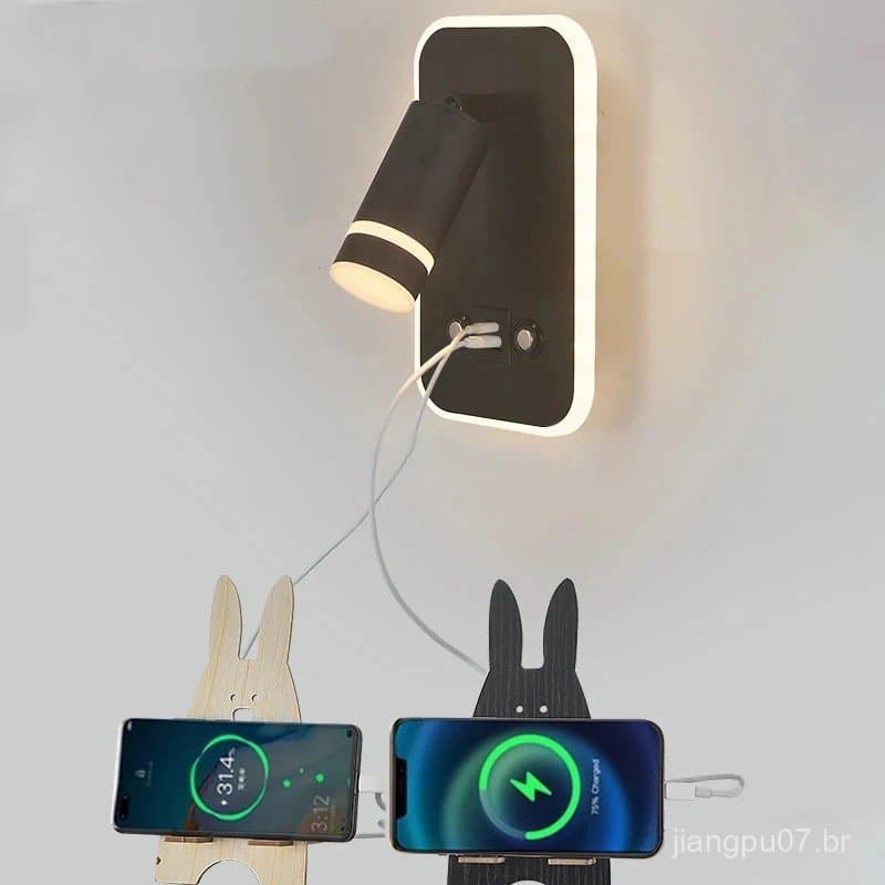 Luminária de Parede para Cabeceira com Carregamento USB, Interruptor de Toque com Regulagem de Intensidade, Luz Noturna