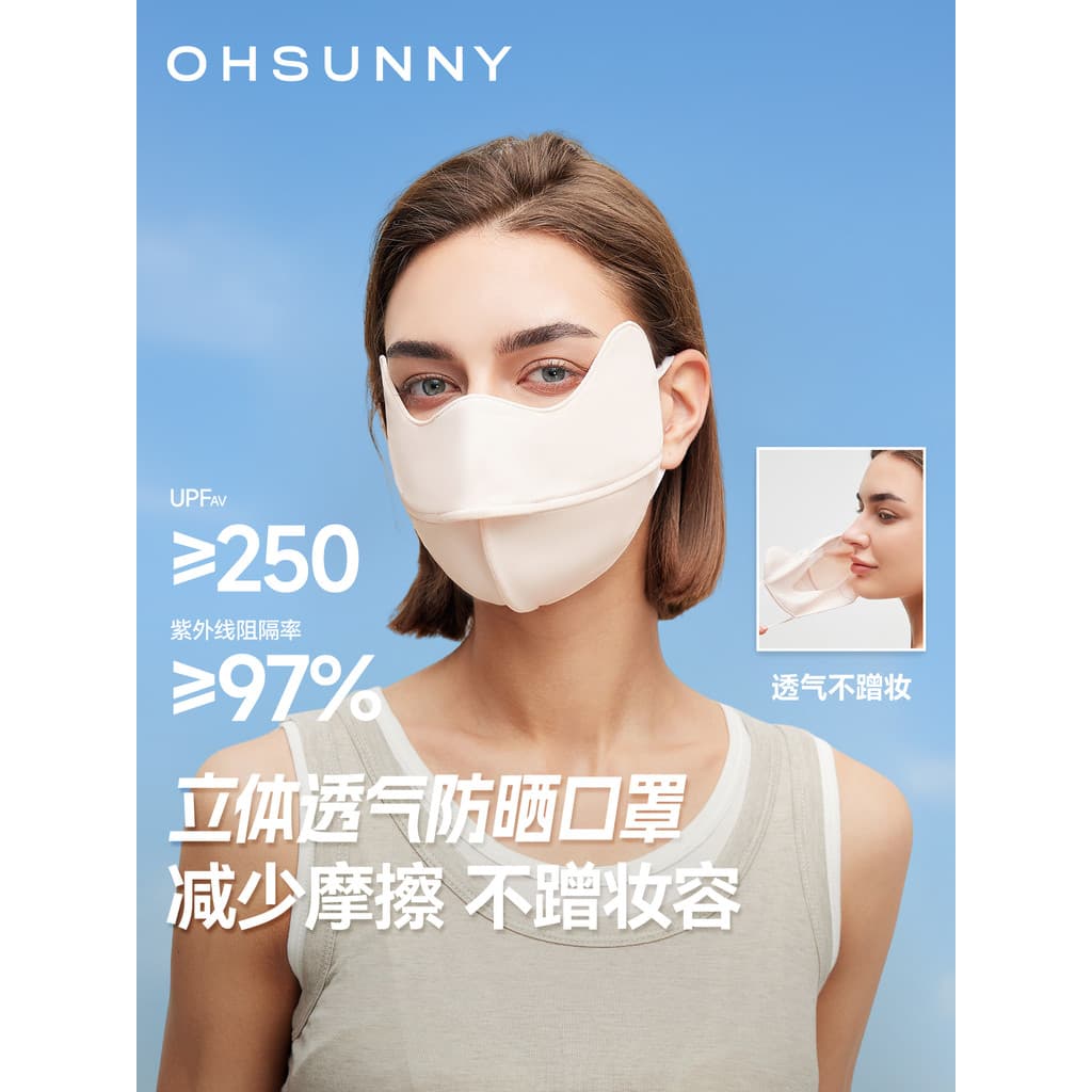 Ohsunny3d Máscara protetora solar feminina tridimensional de alta aparência 2026 Novo estilo de seda gelada respirável f