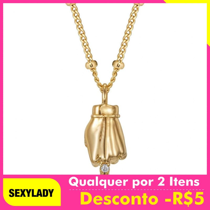 Colar com Pingente de Gestos de Mão Banhado a Ouro 14K para Mulheres – Colar com Pingente de Sinal de Mão Engraçado em Z
