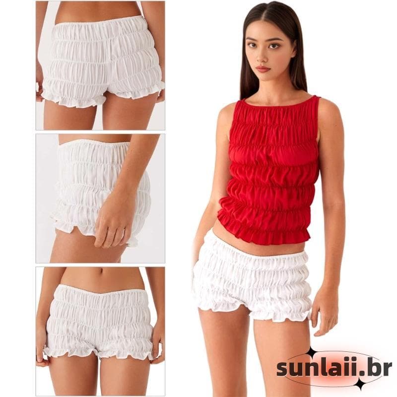 SUNLAII Shorts Femininos Babados, Cintura Baixa, Franzido, Roupa Dormir, Pettipants
