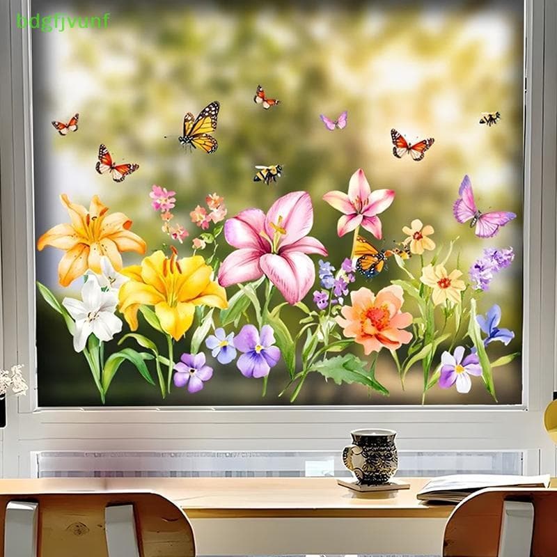 BDGF Floral Parede Stier Removível Decoração Do Banheiro À Prova Dwaterproof Água Auto Adesivo Flor Telha Decalque Para