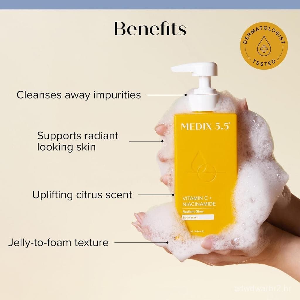 Medix 5.5 Radiant Glow Sabonete Líquido Corporal com Vitamina C e Niacinamida |   Limpador Suave para Corpo e Rosto com