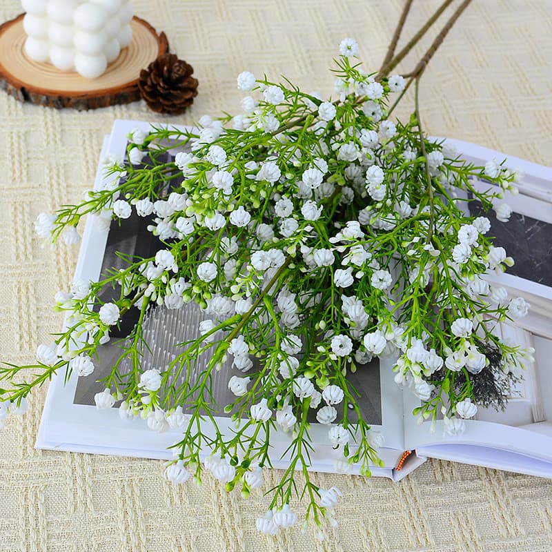 Flores artificiais flores artificiais Gypsophila PU sensação com folhas buquê artificial casamento decoração para casa f