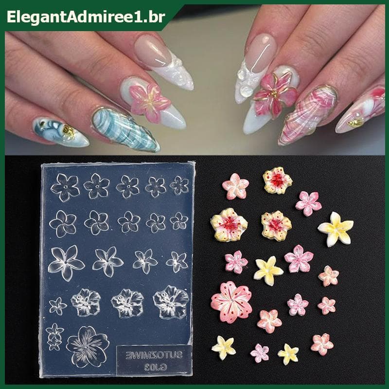 Molde De Unha De Silicone Frangipani Feito À Mão ELEGA-Design De Flor Transparente