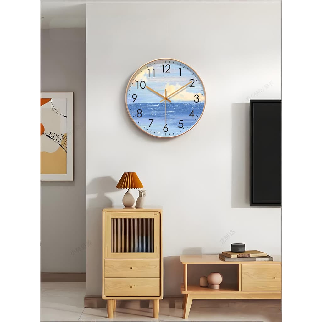 Nordic simples onda de rádio relógio parede sala estar quarto mudo 2026 novo estilo arte relógio oceano paisagem relógio