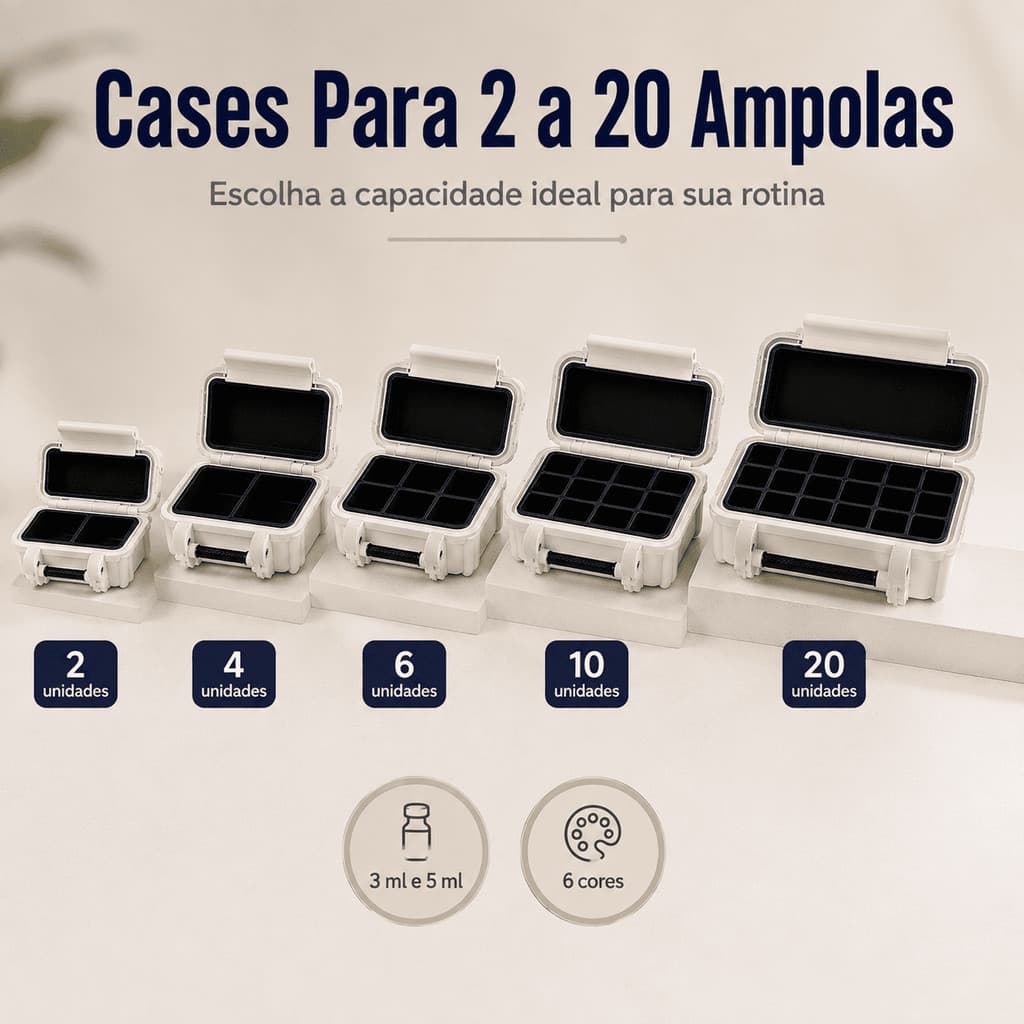 Estojo Porta Ampolas 3ml e 5ml Organizador para 2 4 6 10 ou 20 Frascos