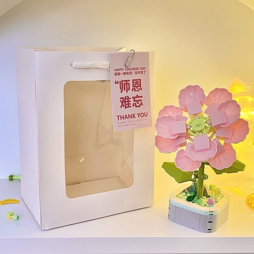 Feito à mão DIY bloco de construção flor ABS montado buquê rosa girassol vasos ornamentos dia do professor presentes ani