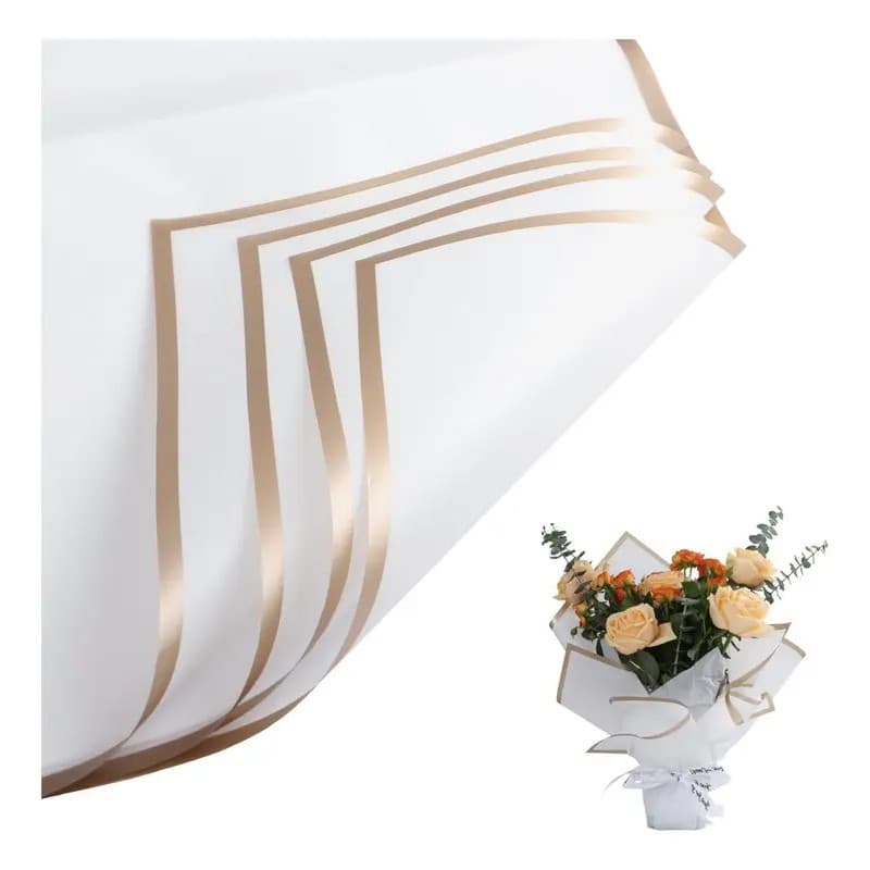PAPEL SEDA PREMIUM PARA EMBALAGEM DE BUQUÊ - 20 FOLHAS BORDA GOLD