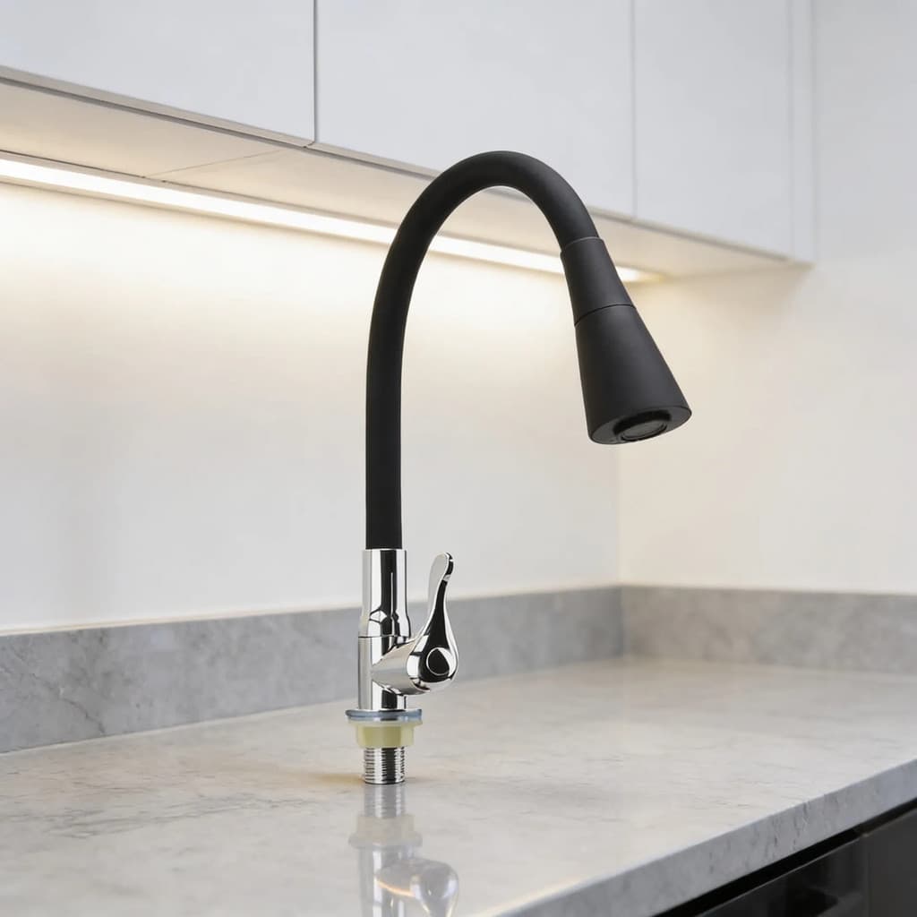 TORNEIRA GOURMET LUXO COZINHA FLEXÍVEL DE BANCADA PRETO FOSCO