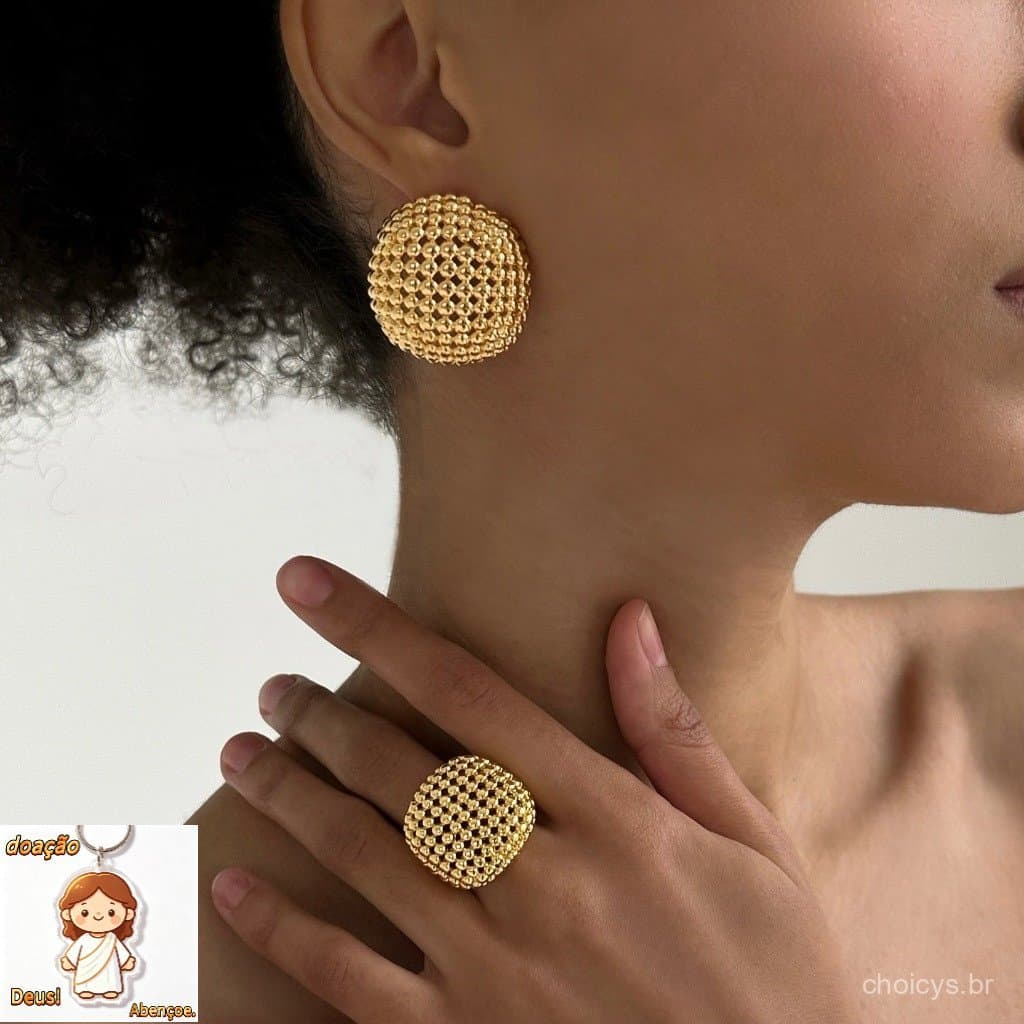 Conjunto de anéis retrô femininos, joias vazadas, brincos de metal com contas redondas resistentes, 2 conjuntos