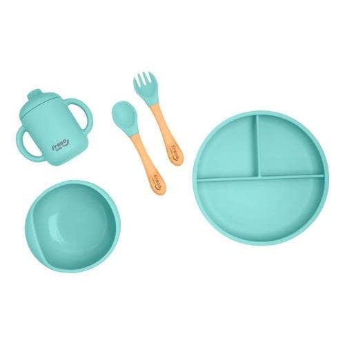 Kit Alimentação de Bebê Freso Baby Silicone Livre BPA Introdução Alimentar Prato com Ventosa Verde