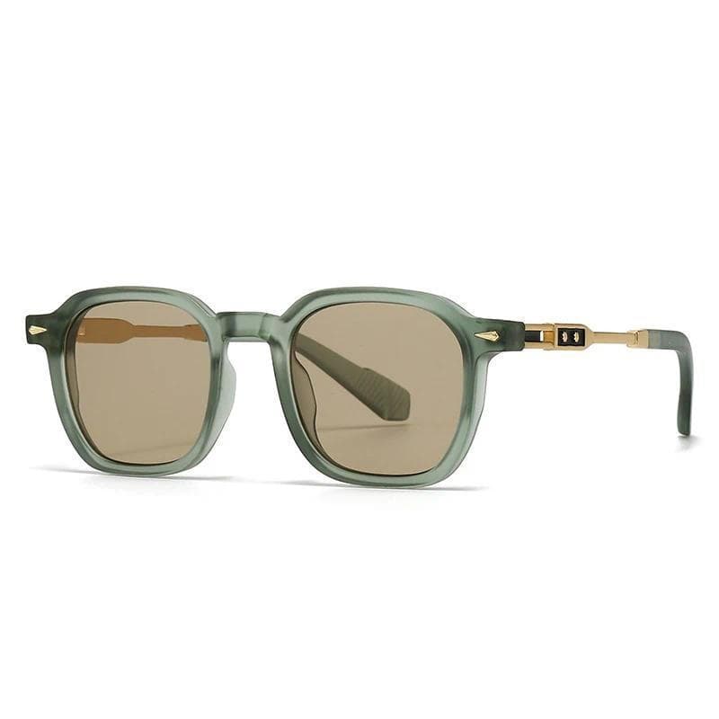 Óculos de Sol Quadrados Retrô Masculinos com Rebites, Tendência Feminina, Lentes Gradiente Azul-Verde, UV400