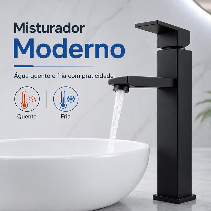 Torneira Quadrada Misturadora Preta Resistente Para Pia Bacia De Banheiro Doméstico