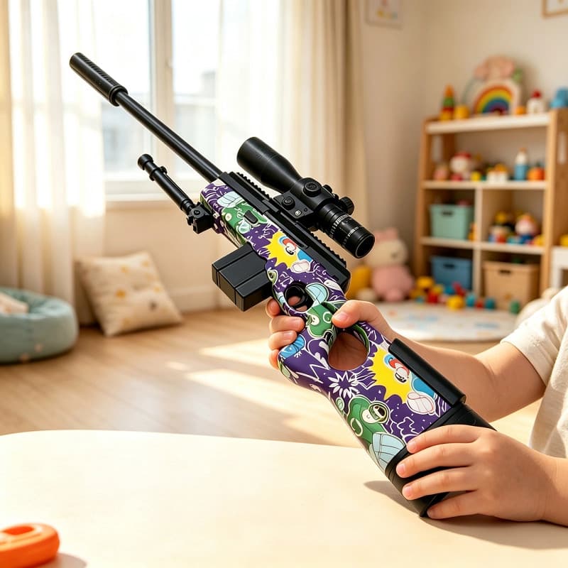 Brinquedo Modelo Rifle AK47 Infantil com Projéteis Macios, Jogo de Aventura ao Ar Livre para Meninos