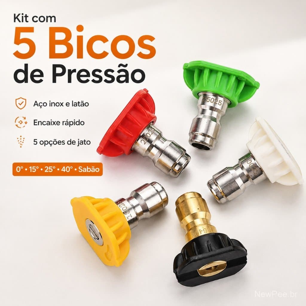 Conjunto de 5 peças de bicos de conexão rápida para lavadora de alta pressão, novos bicos em formato de leque
