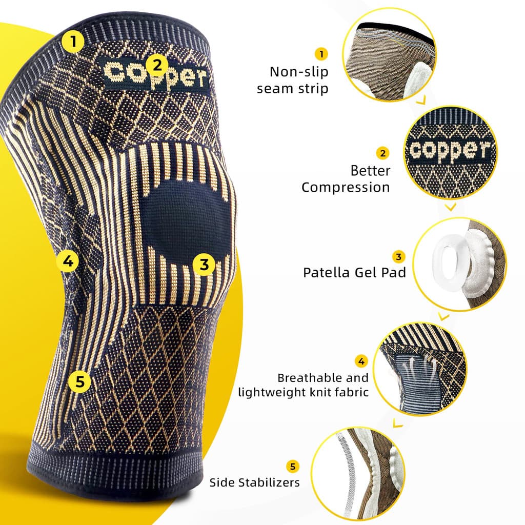 Joelheiras esportivas íon de cobre antibacteriano joelheiras de malha de fibra de cobre joelheiras Fitness respiração