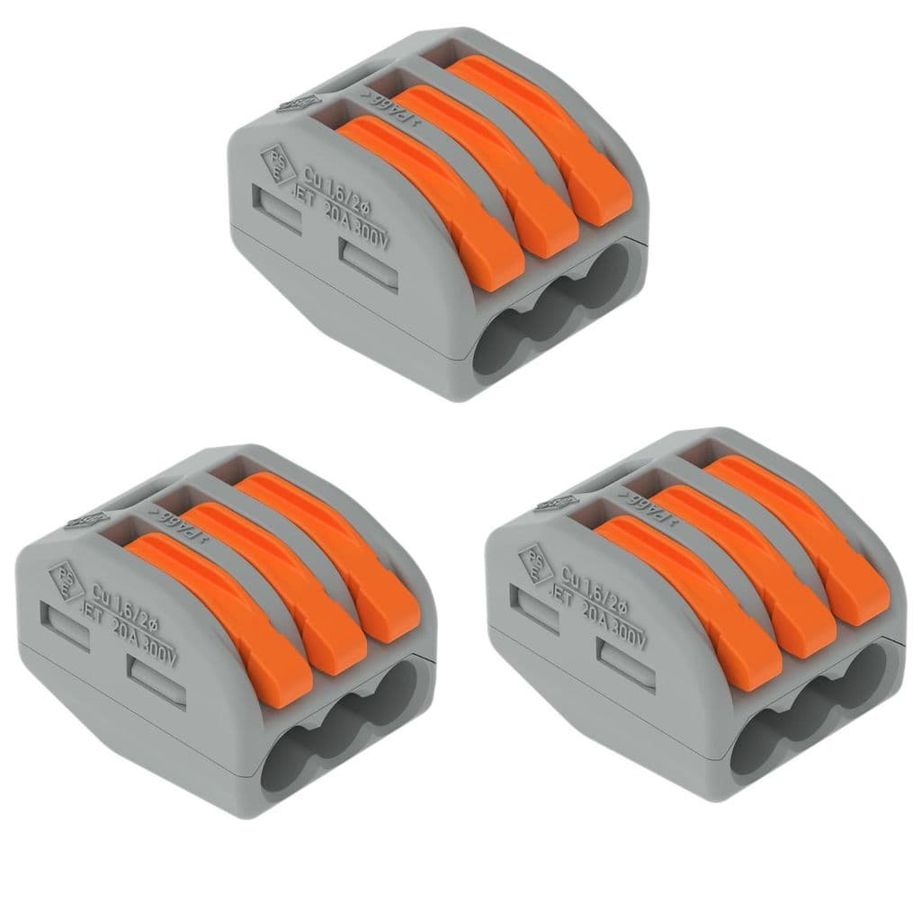 Kit 3 Conector De Emenda Derivação 32a 3 Vias 4mm 222-413