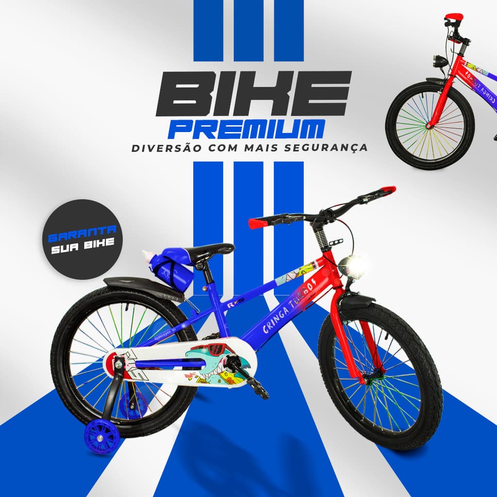 Bicicleta Infantil Aro 14 azil 3 a 7 Anos Estilo Shark com LED + Pneu Grosso + R