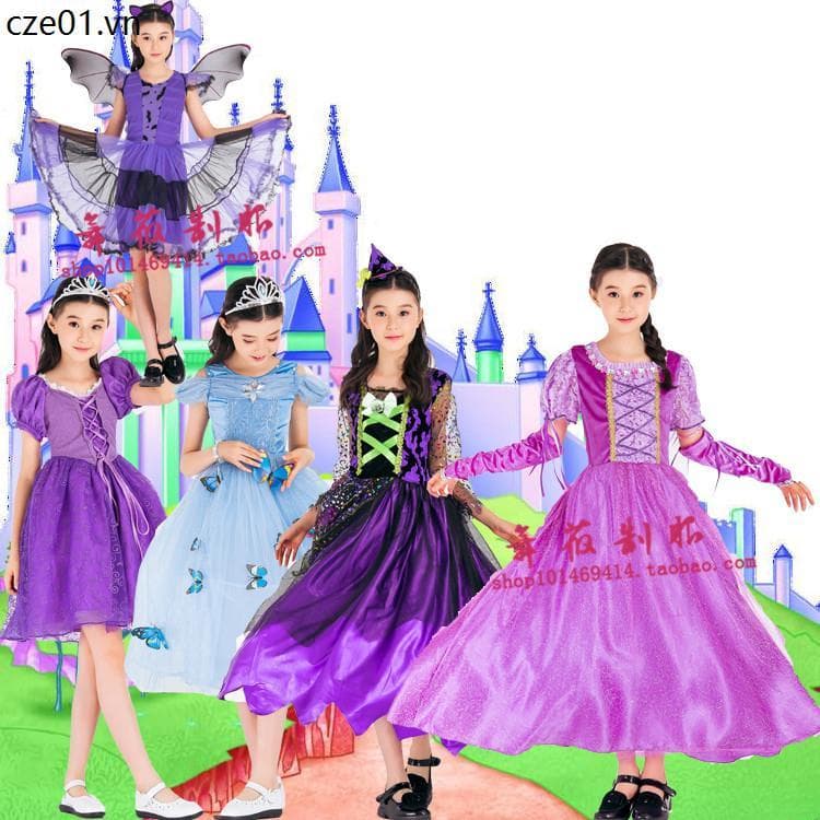 Disney Le Pei Rapunzel vestido de manga longa outono menina vestido crianças Halloween cos roupas roxo