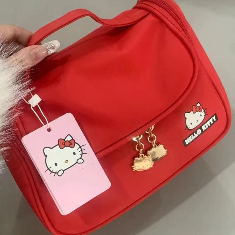 Hellokitty Bolsa cosmética portátil à prova d'água de grande capacidade para viagem