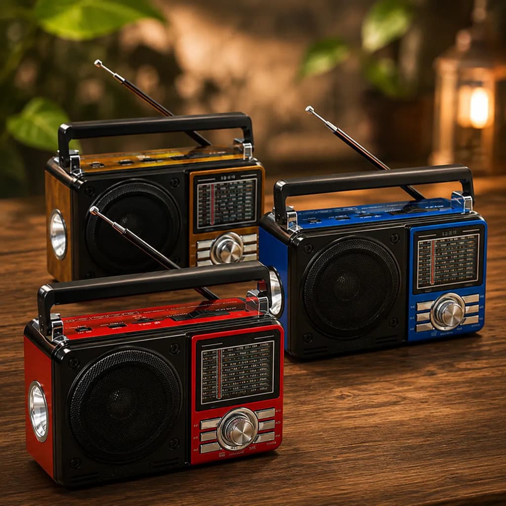 Rádio Portátil Am Fm Sw Bluetooth Usb Lanterna Recarregável