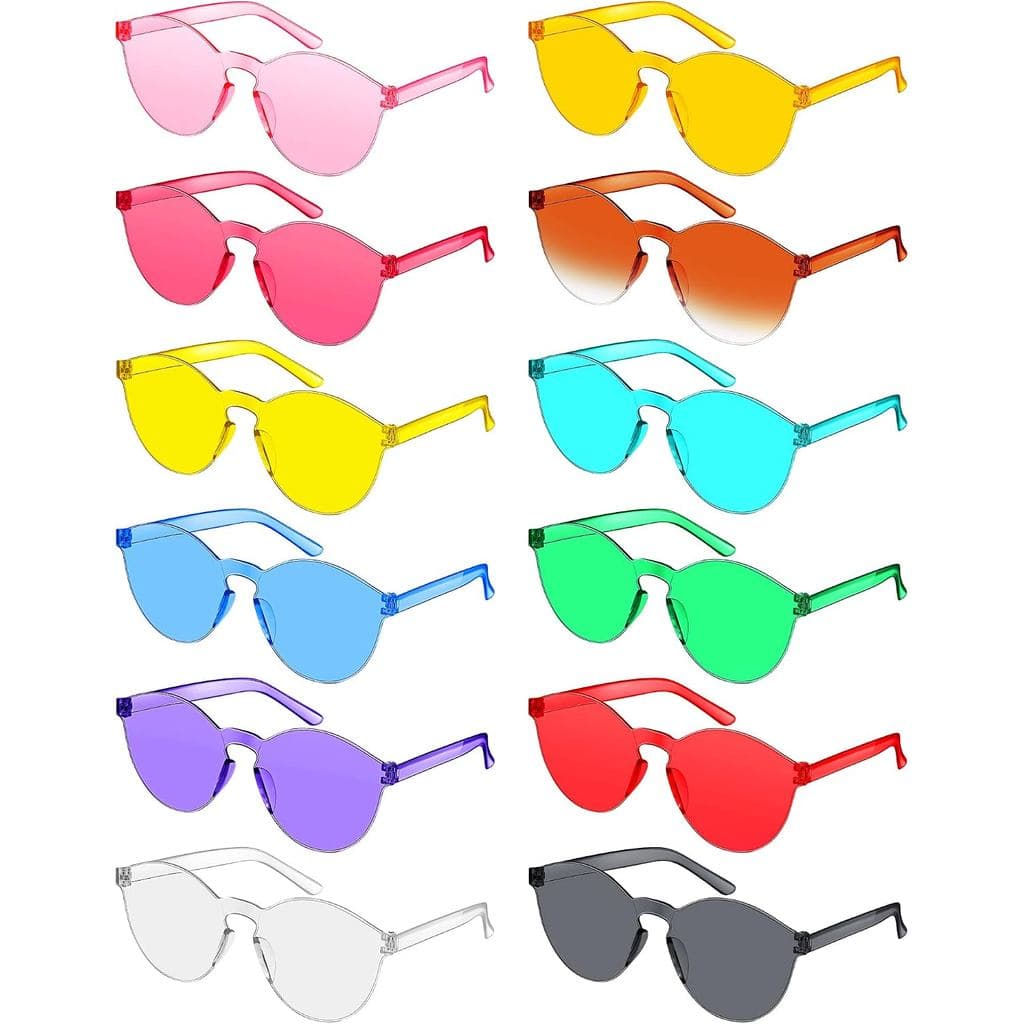 Pacote com 12 Óculos Coloridos, Óculos de Sol Redondos Sem Armação, Óculos de Sol Transparentes em Cores Candy, d