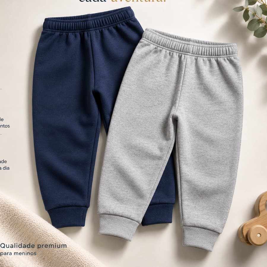Kit 2 Calças Infantis Feminina Moletom Lisas Sem Estampa Calça De Algodão Masculina Premium