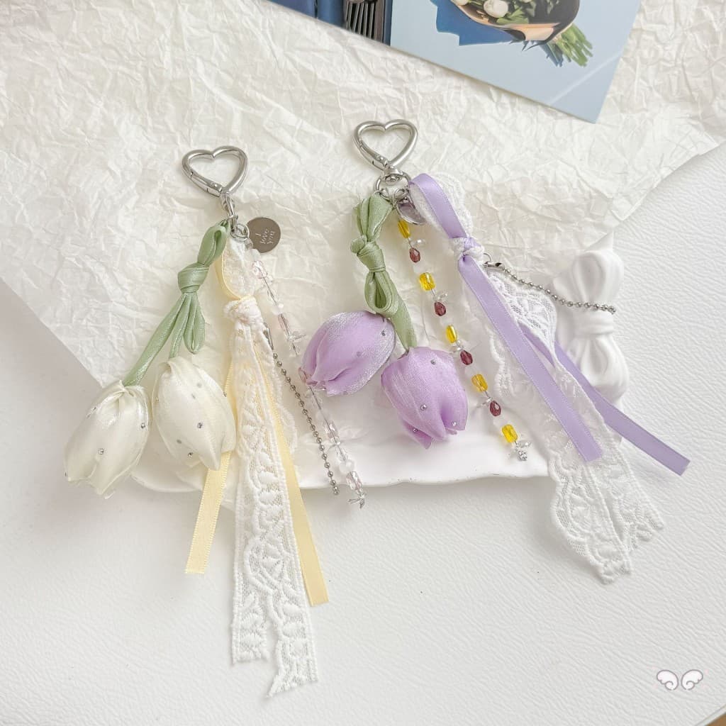Pingente De Telefone Com Arcos De Tulipa Doce Coreana-Bolsa De Chaveiro Floral