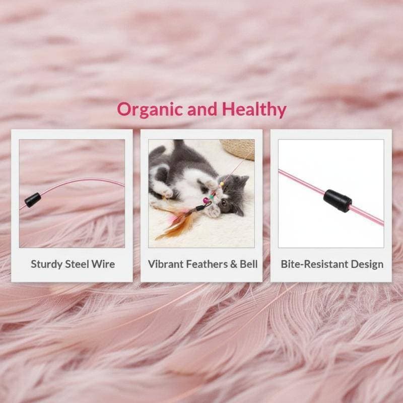 lovelycactushg Fio De Aço Gato Teaser Varinha Pena Macia Sino Crocante Ótimo Presente Para Proprietários De Gatos Brinqu